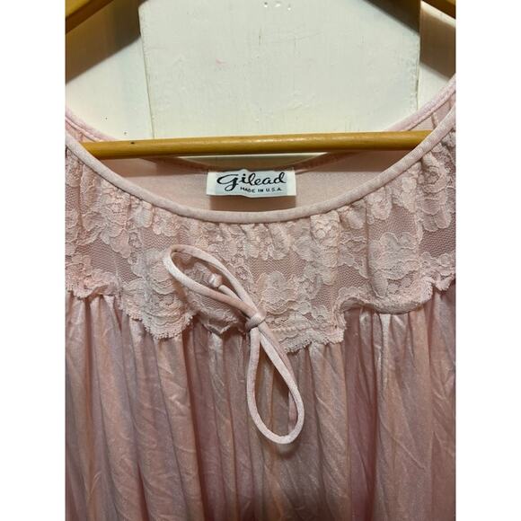 Vintage nightgown 60s Gilead nylon flowy lacy pink sz Medium sheer - Picture 4 of 7